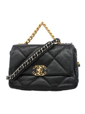 Chanel Handbag Chanel 19 Lambskin Black Gold Silver 2-Way Bag